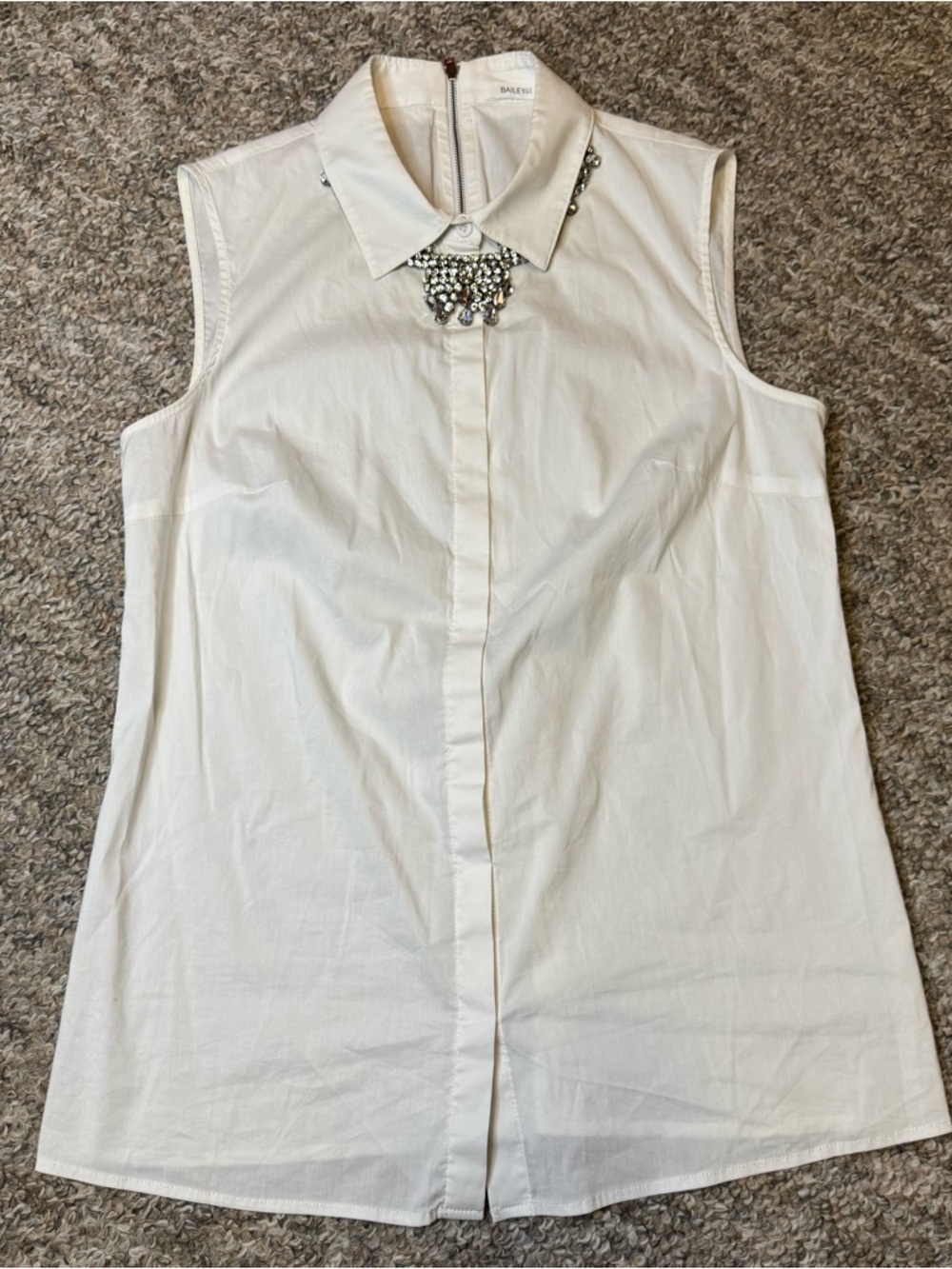 Bailey 44 White Sleeveless Collared Blouse with Jeweled Accent